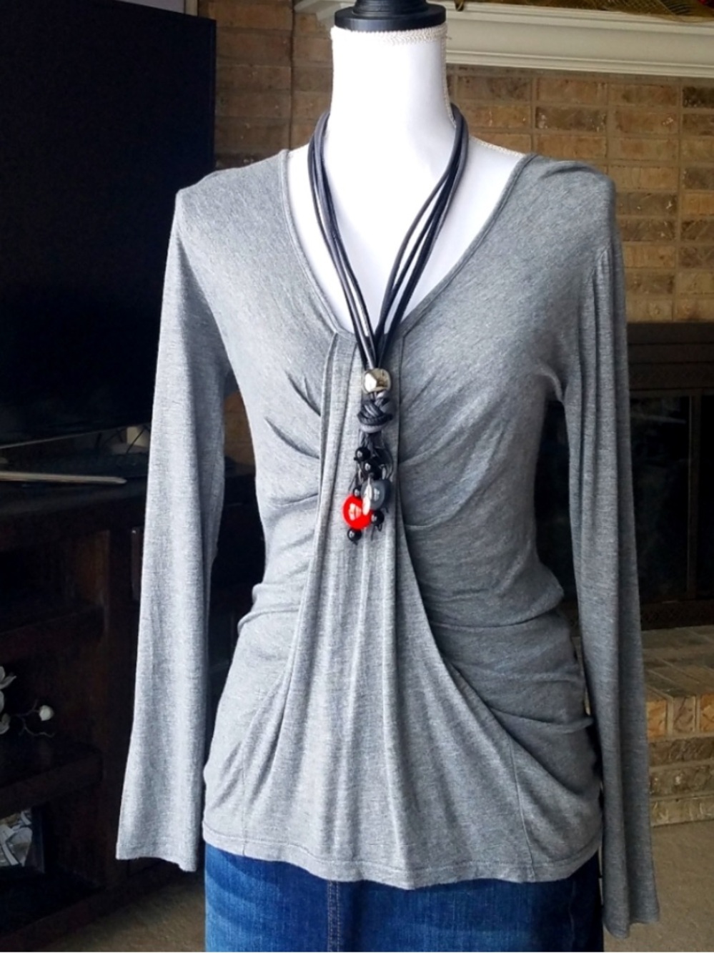 Light Gray Draped Long Sleeve Top from Spain